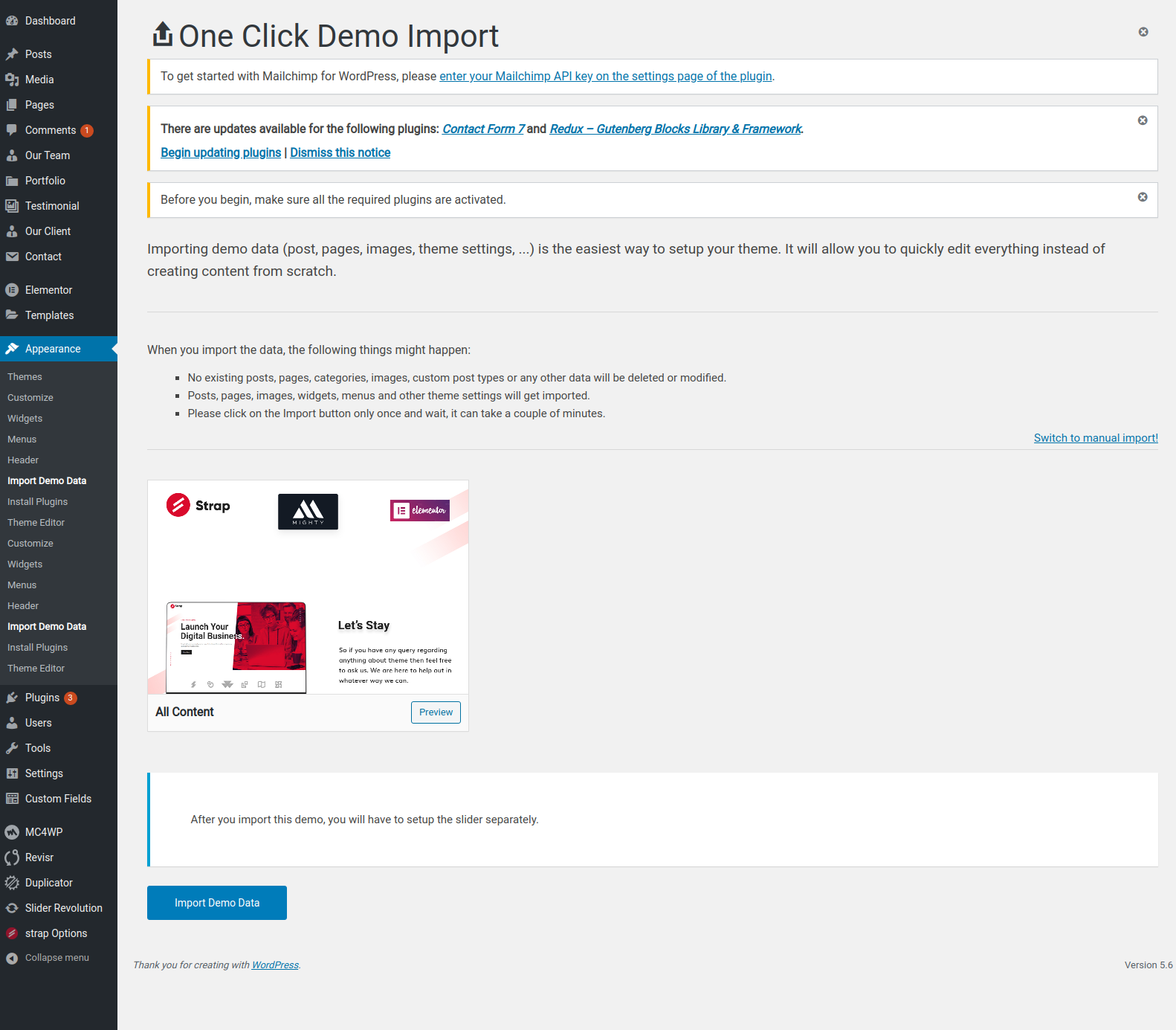 Import Demo Content in One Click02